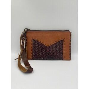 Handmade Leather Wristlet Clutch Bag Brown Woven Crossbody Boho Purse Western